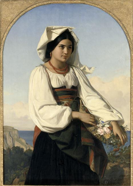 Jeune fille portant des fleurs par Félix-Joseph Barrias, 1846